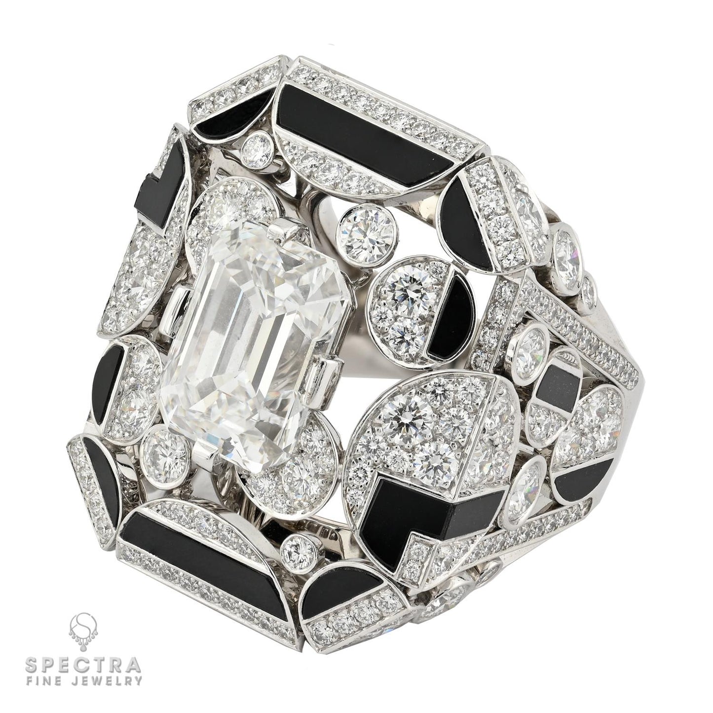 Chanel 6.03ct Emerald Cut Diamond & Onyx 'Morning in Vendome' Ring