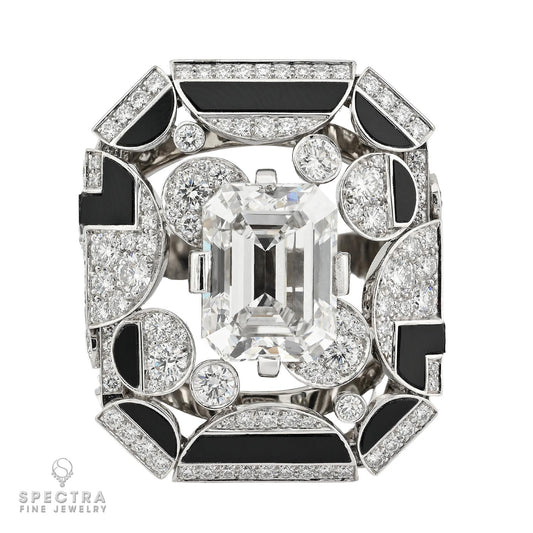 Chanel 6.03ct Emerald Cut Diamond & Onyx 'Morning in Vendome' Ring