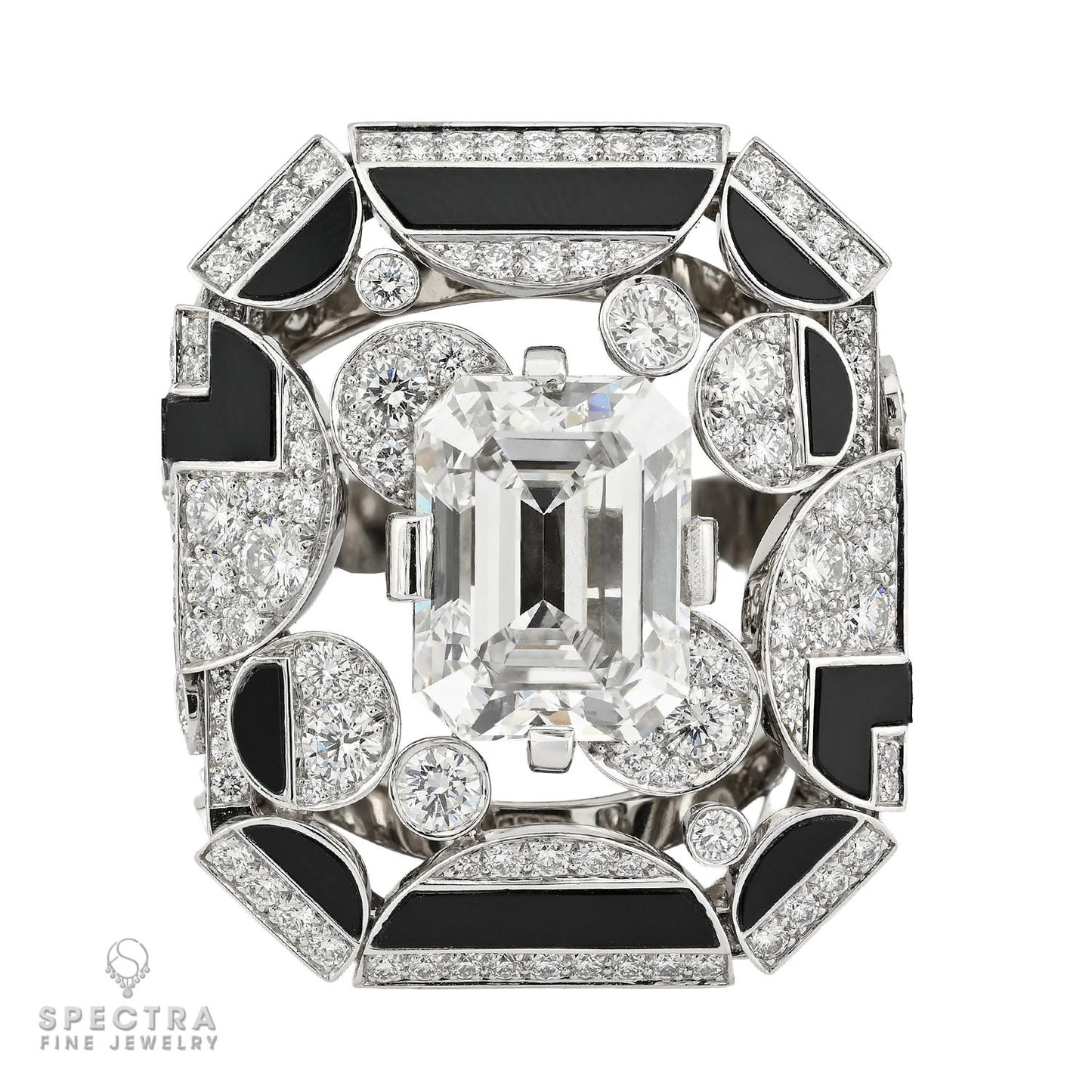 Chanel 6.03ct Emerald Cut Diamond & Onyx 'Morning in Vendome' Ring