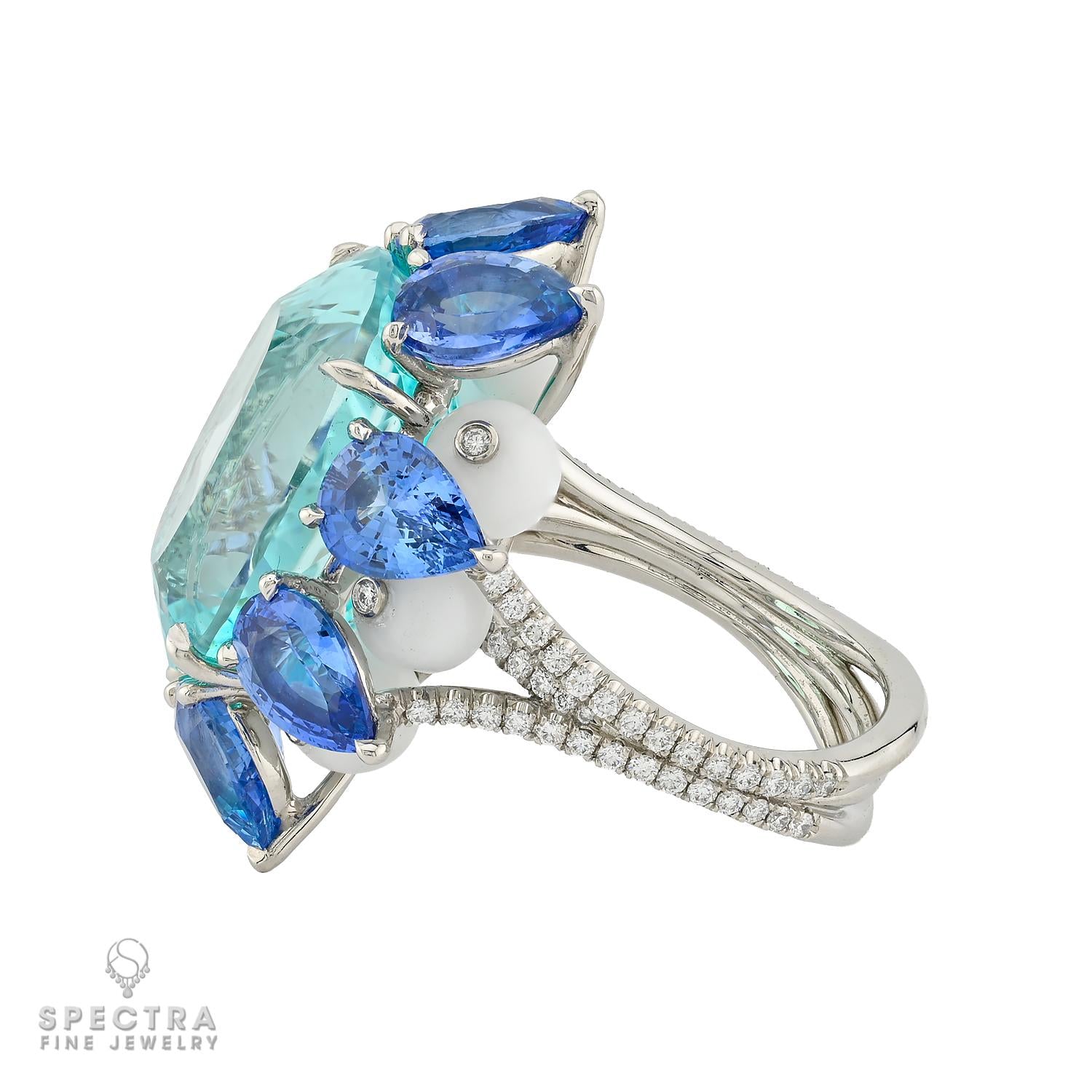17.68ct Oval Paraiba Tourmaline, Sapphire & Agate Platinum Ring
