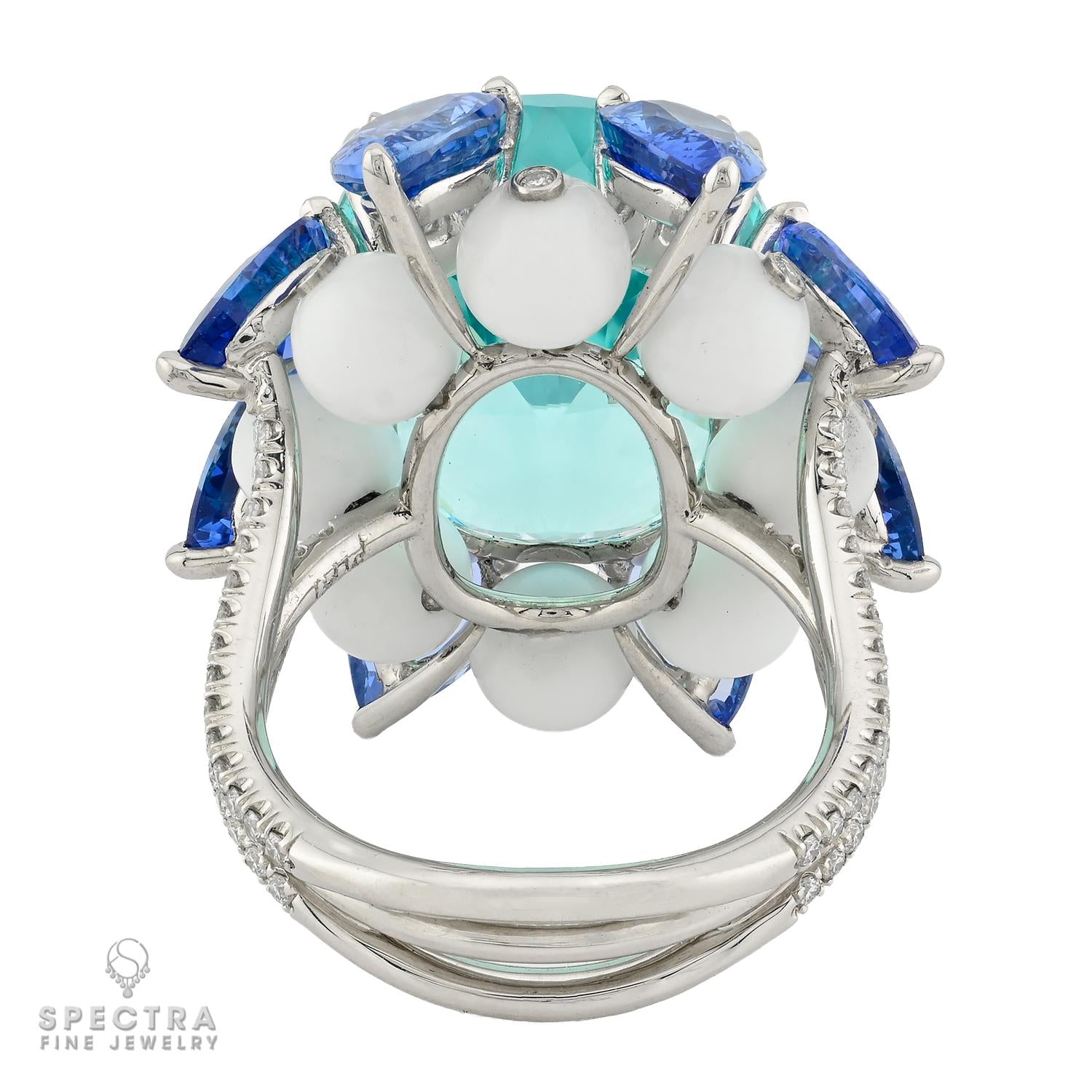17.68ct Oval Paraiba Tourmaline, Sapphire & Agate Platinum Ring