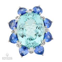 17.68 ct Oval Paraiba Tourmaline, Sapphire & Agate Platinum Ring