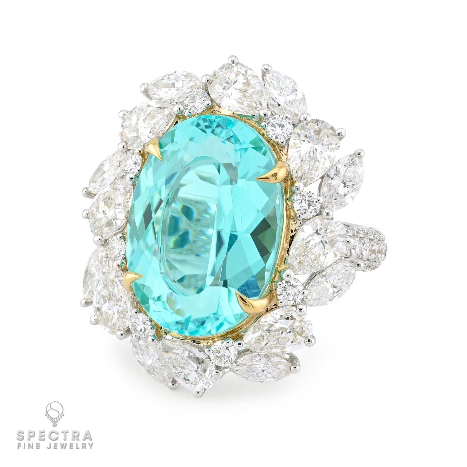 Spectra 13.82ct Mozambique Paraiba Tourmaline Diamond Ring