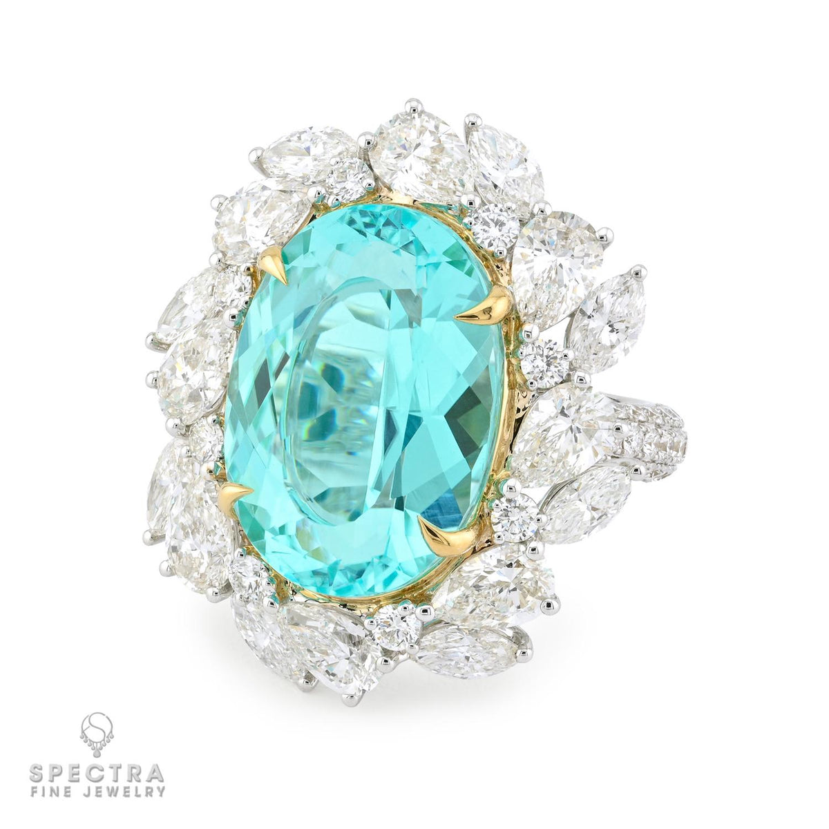 Spectra 13.82 ct Mozambique Paraiba Tourmaline Diamond Ring