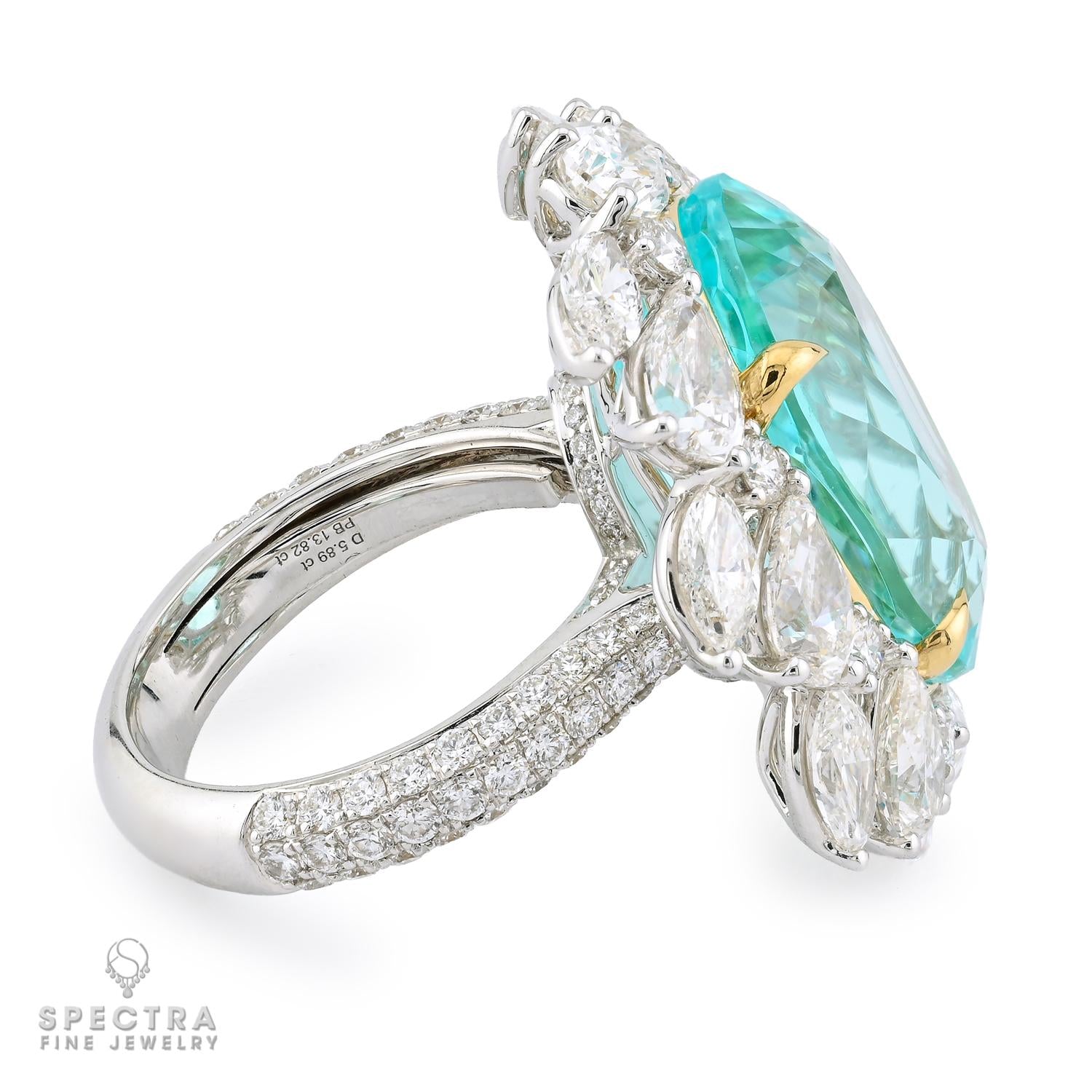 Spectra 13.82ct Mozambique Paraiba Tourmaline Diamond Ring