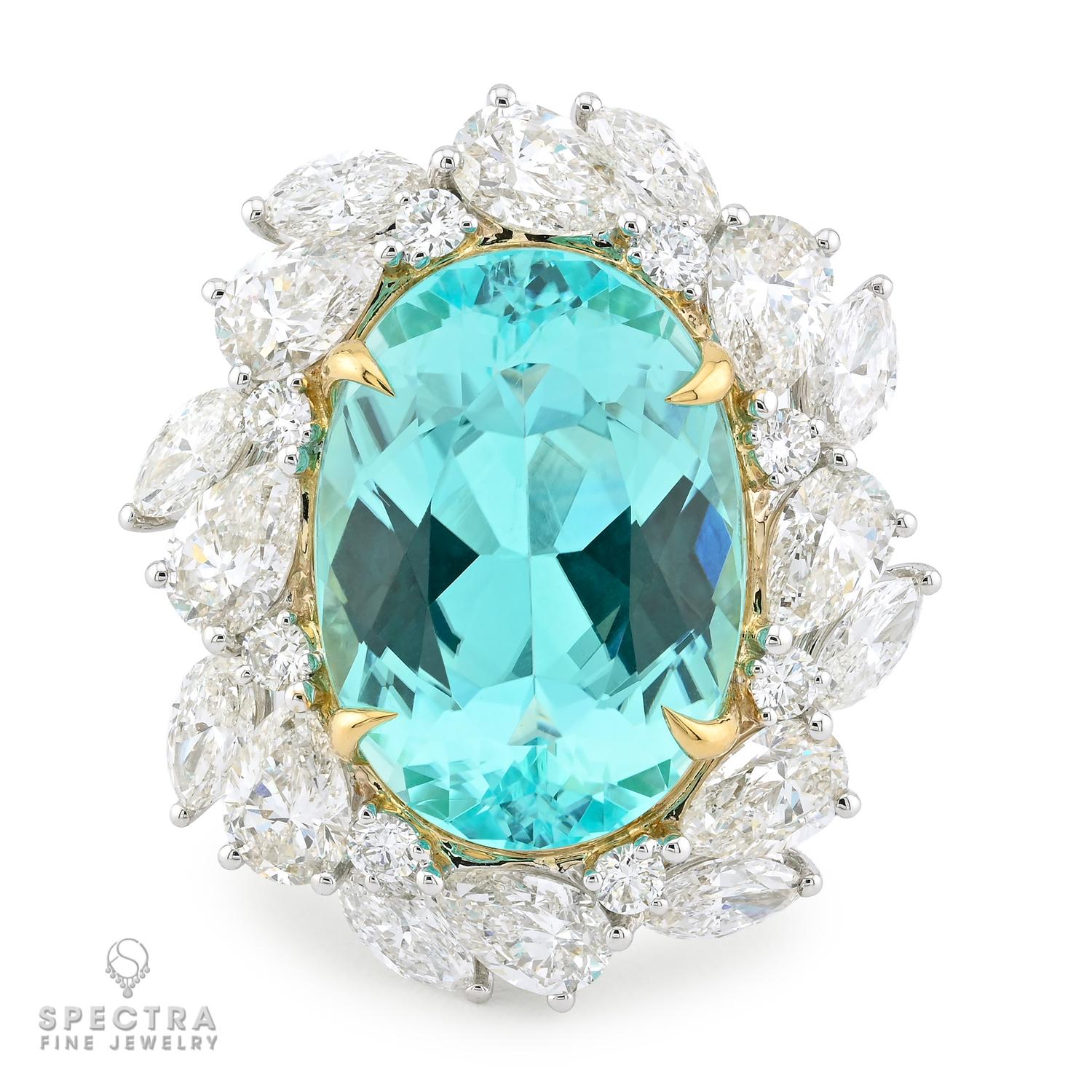 Spectra 13.82ct Mozambique Paraiba Tourmaline Diamond Ring