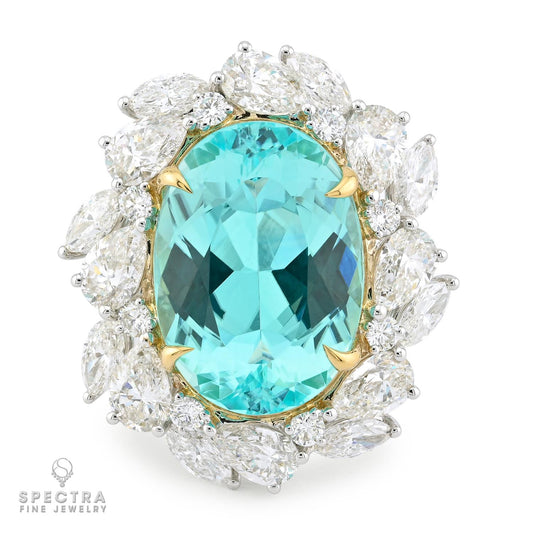 Spectra 13.82 ct Mozambique Paraiba Tourmaline Diamond Ring