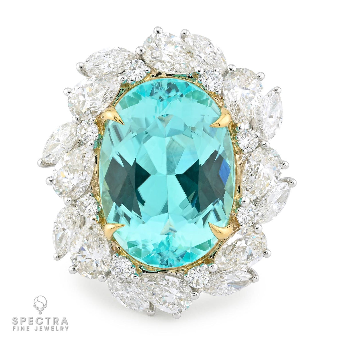 Spectra 13.82 ct Mozambique Paraiba Tourmaline Diamond Ring