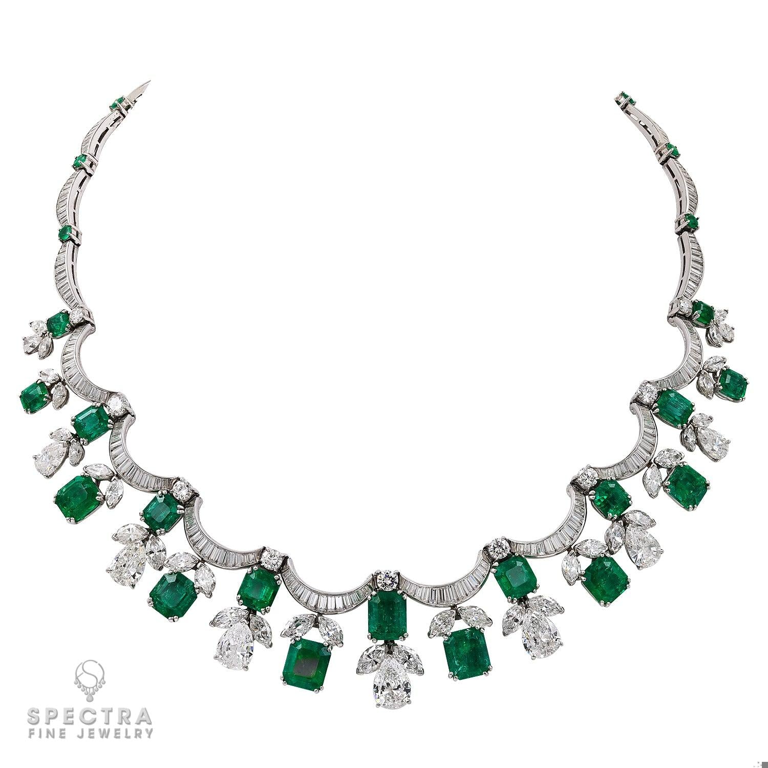 The Contemporary Splendor of the 26 cts. Emerald Fringe Bib Necklace
