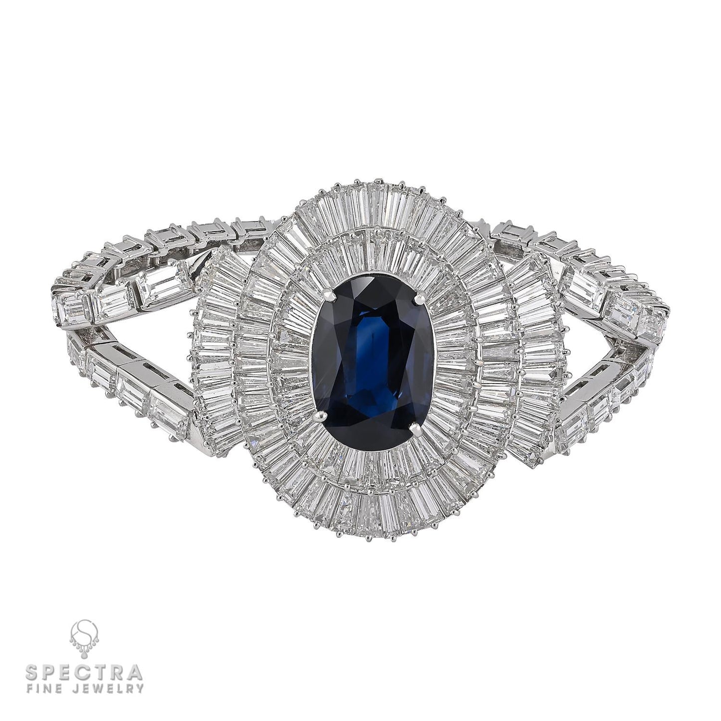 Mouawad Platinum Sapphire & Baguette Diamond Parure, 5 Pieces