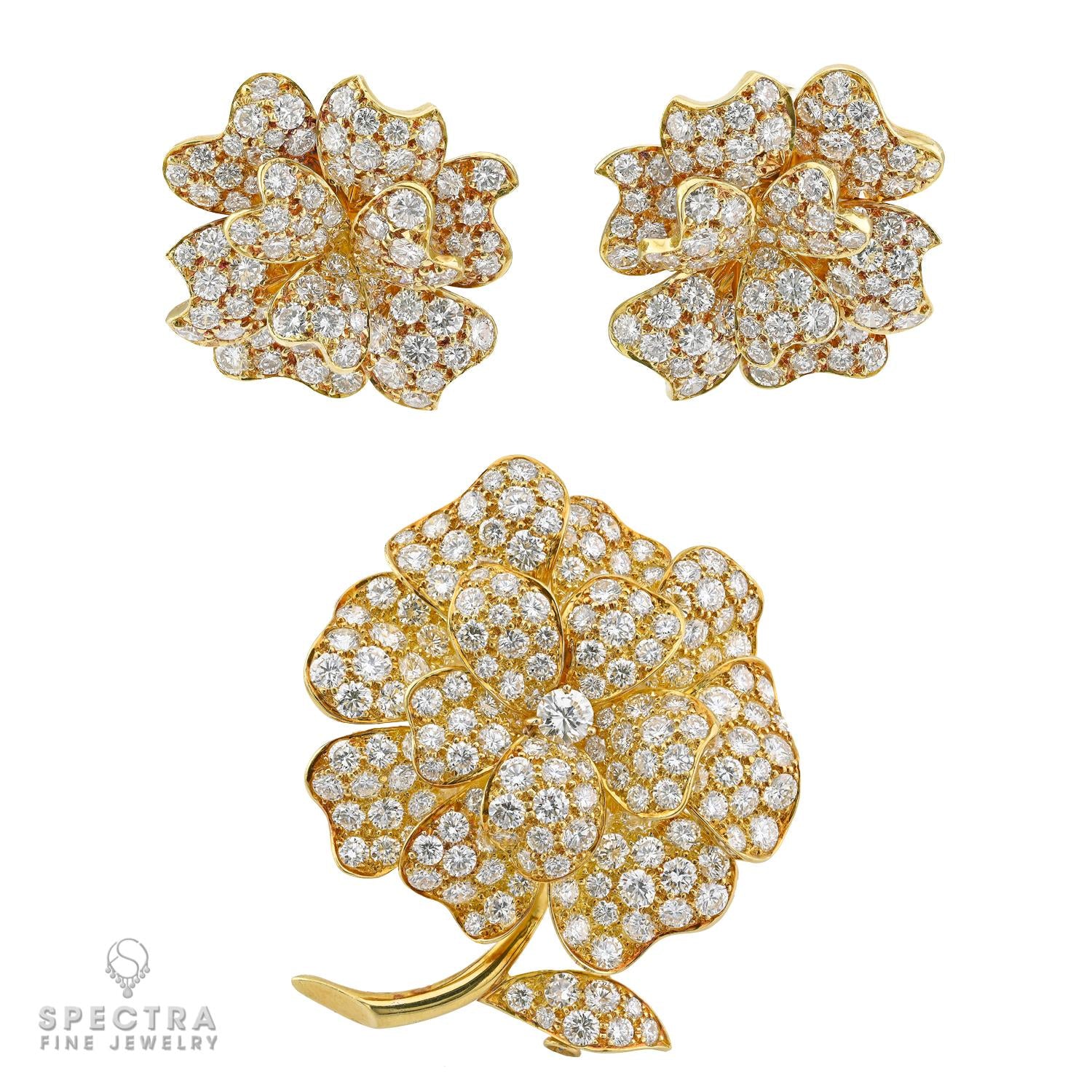 Van Cleef & Arpels Pavot Diamond Brooch & Earrings Set