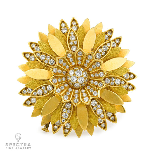 Bulgari Vintage Diamond Floral Brooch & Earrings Set 1960s
