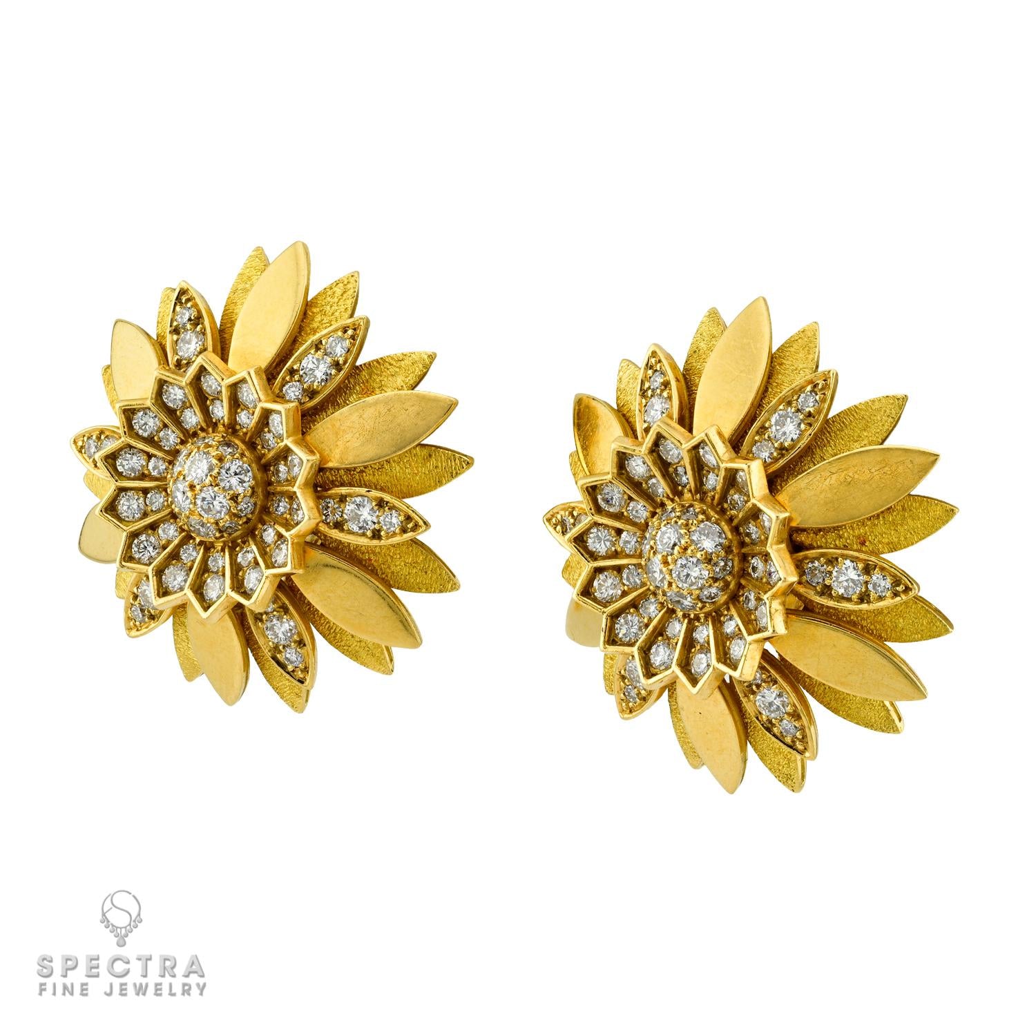 Bulgari Vintage Diamond Floral Brooch & Earrings Set 1960s