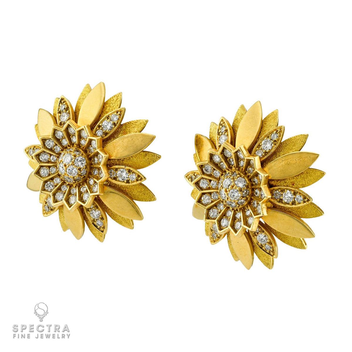 Bulgari Vintage Diamond Floral Brooch & Earrings Set 1960s