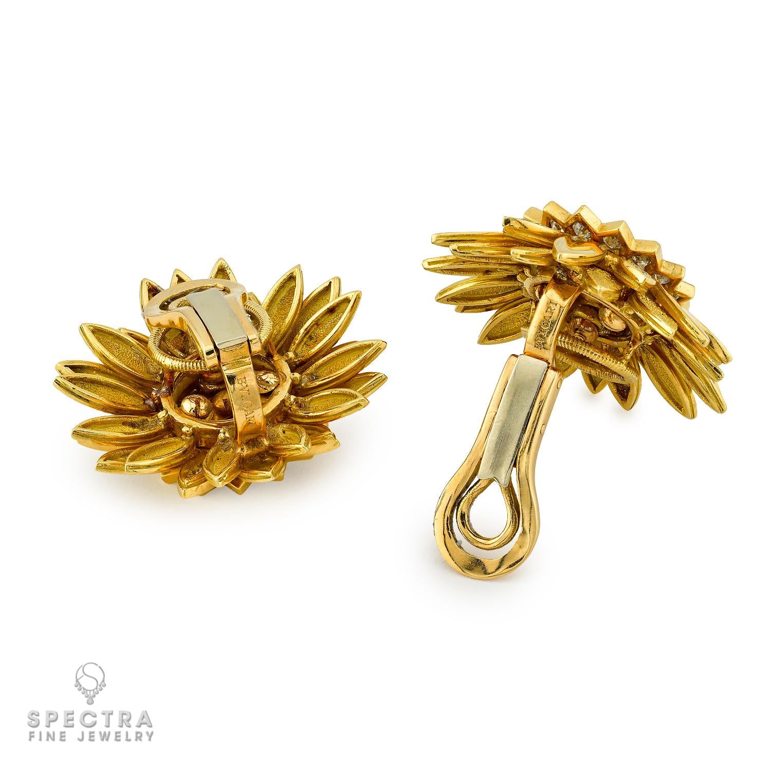 Bulgari Vintage Diamond Floral Brooch & Earrings Set 1960s