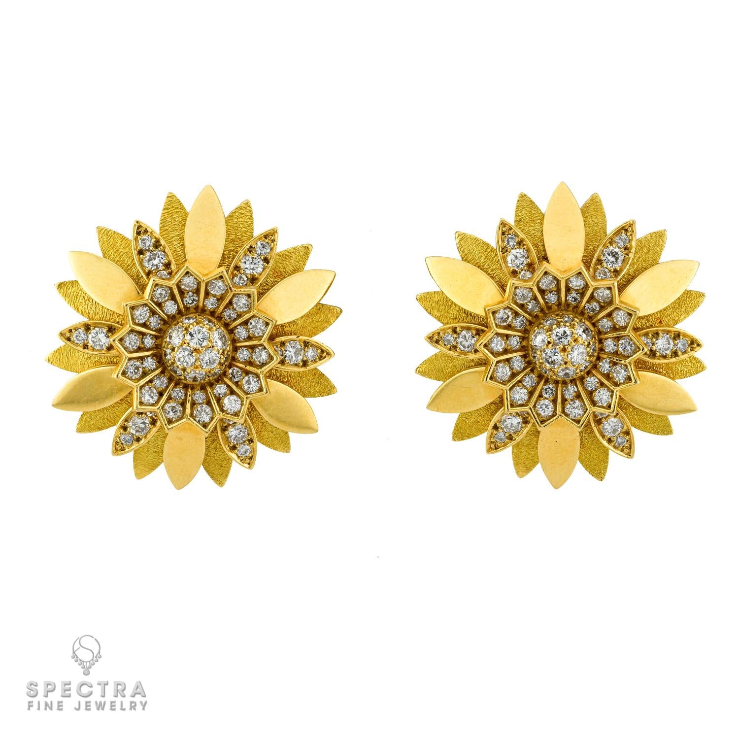 Bulgari Vintage Diamond Floral Brooch & Earrings Set 1960s