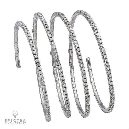 Salavetti 13.35 ct Flexible Diamond Coil Bangle Bracelet in 18K White Gold – Signed