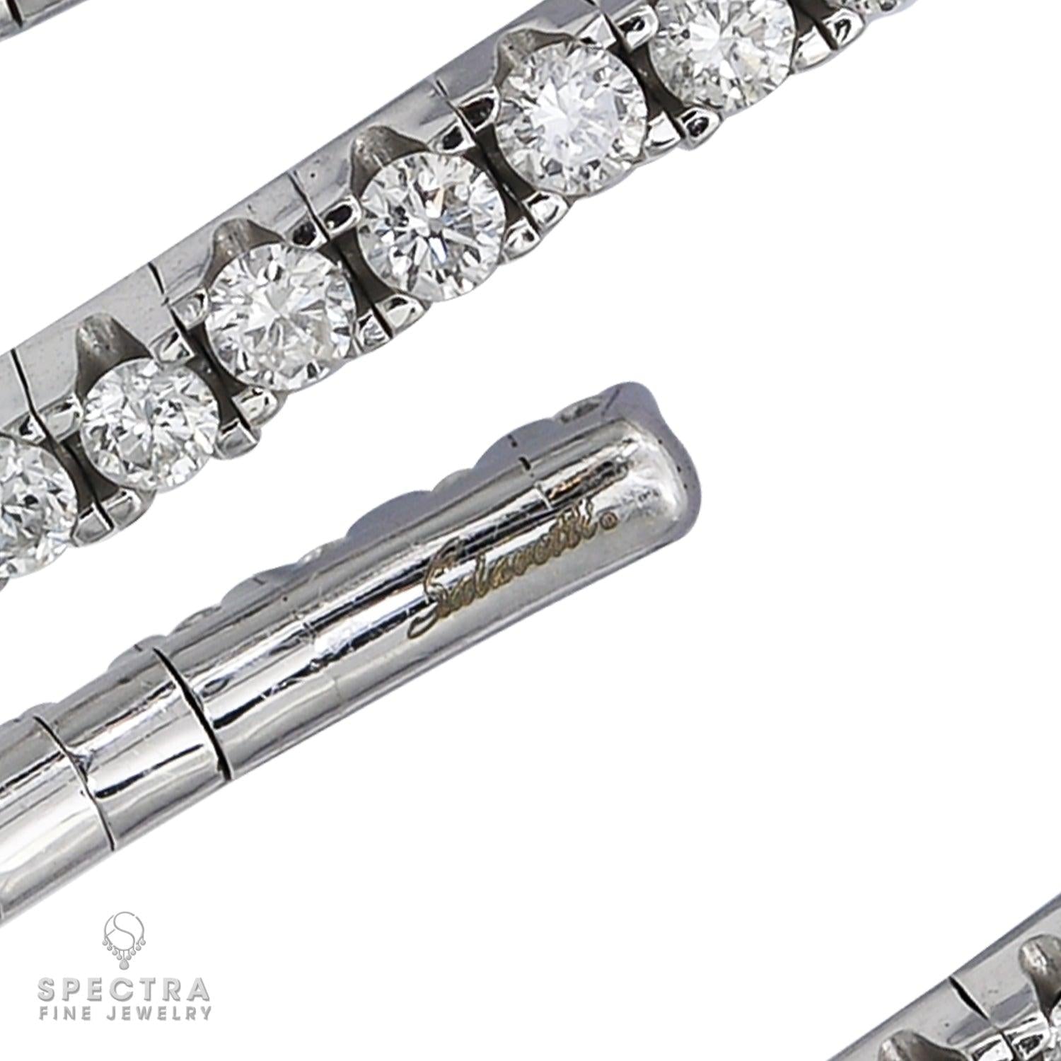Salavetti 13.35 ct Flexible Diamond Coil Bangle Bracelet in 18K White Gold – Signed