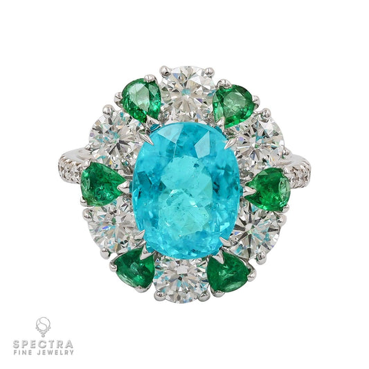 3.40 cts. Oval Paraiba Tourmaline Emerald Diamond Ring | Spectra Fine Jewelry