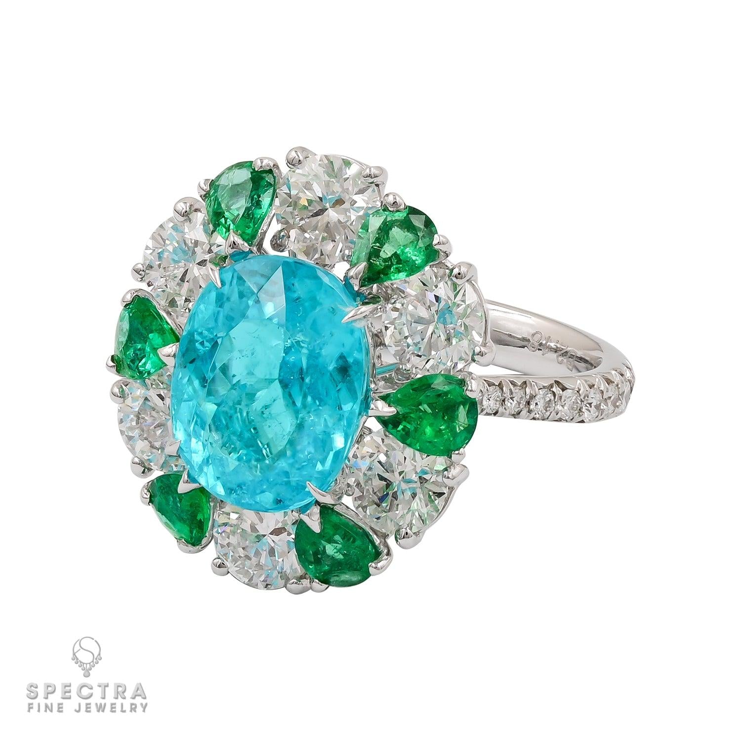 3.40 cts. Oval Paraiba Tourmaline Emerald Diamond Ring | Spectra Fine Jewelry