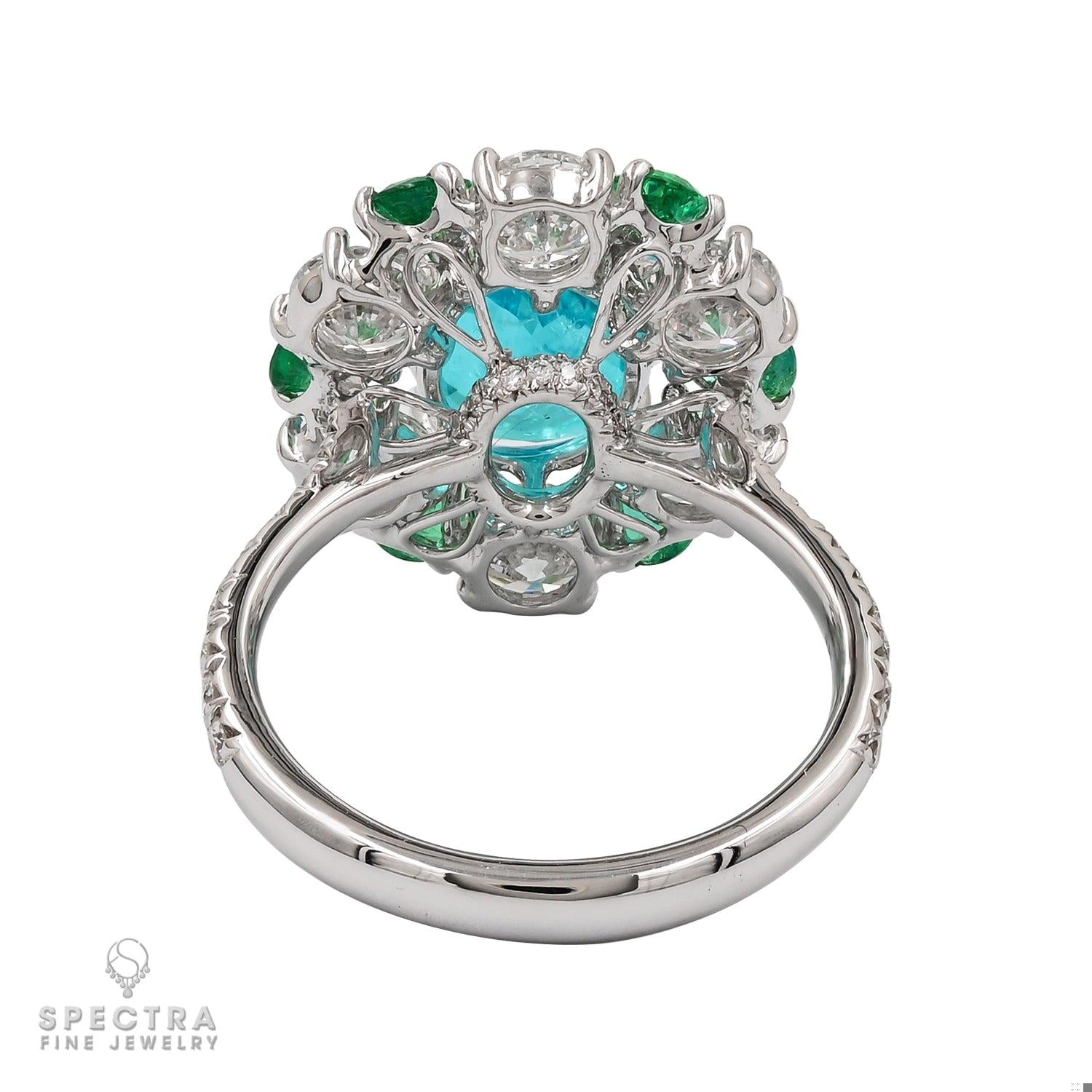3.40 cts. Oval Paraiba Tourmaline Emerald Diamond Ring | Spectra Fine Jewelry