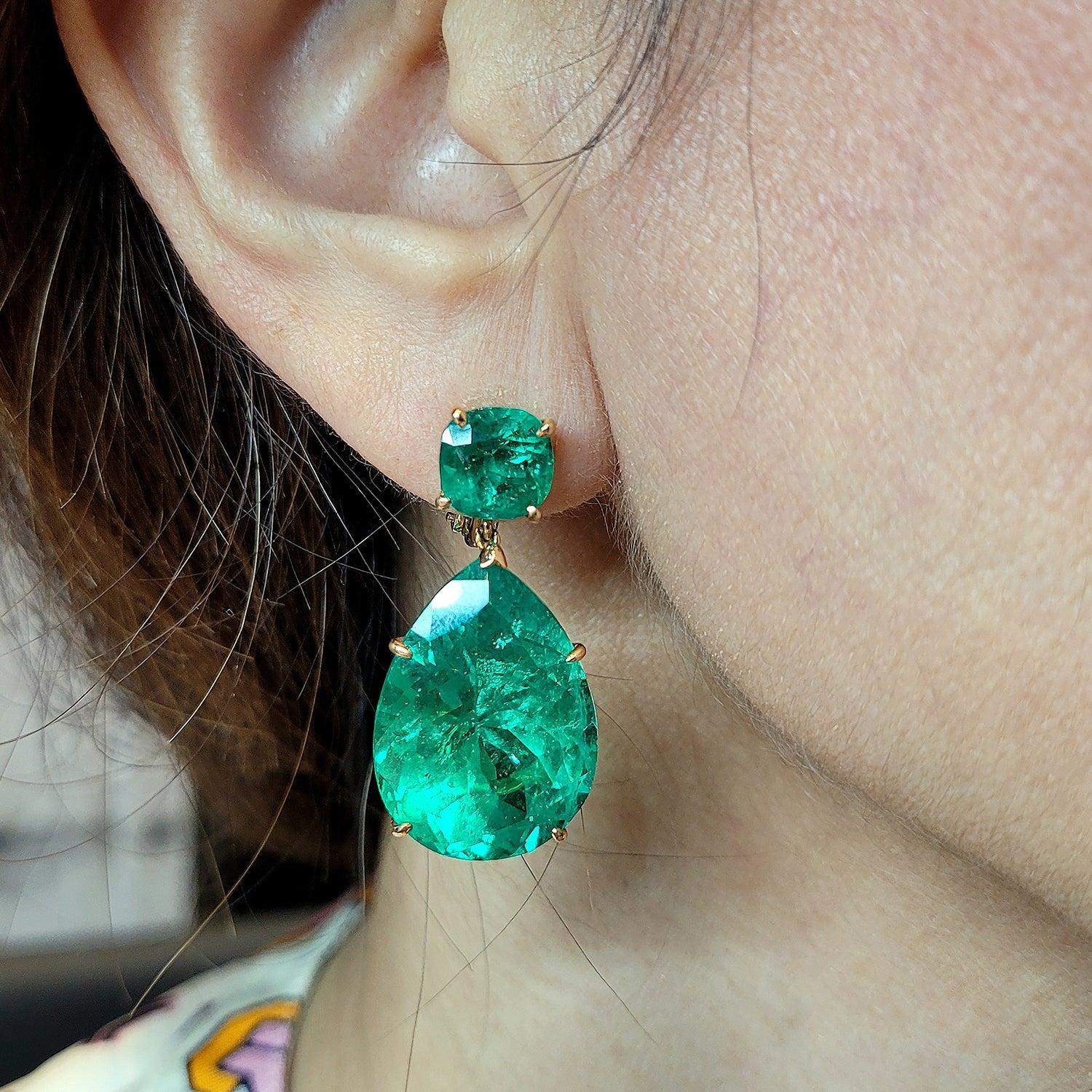 59.0ct Colombian Emerald Drop Earrings | Spectra Fine Jewelry