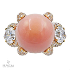 Spectra Fine Jewelry Conch Pearl Diamond Cocktail Ring in 18k Yellow Gold