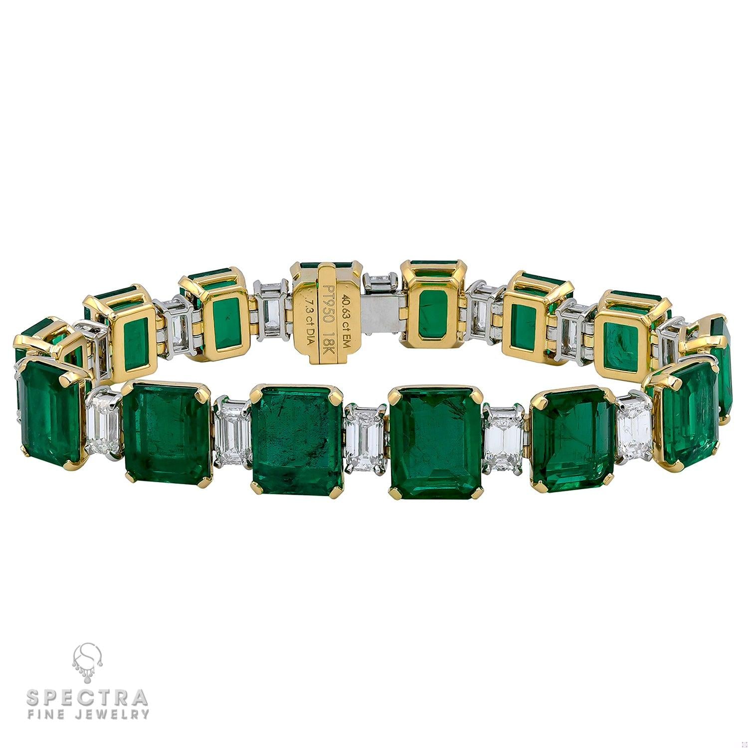 40.64 ct Emerald & Diamond Rivière Bracelet in 18K White Gold – Spectra Fine Jewelry