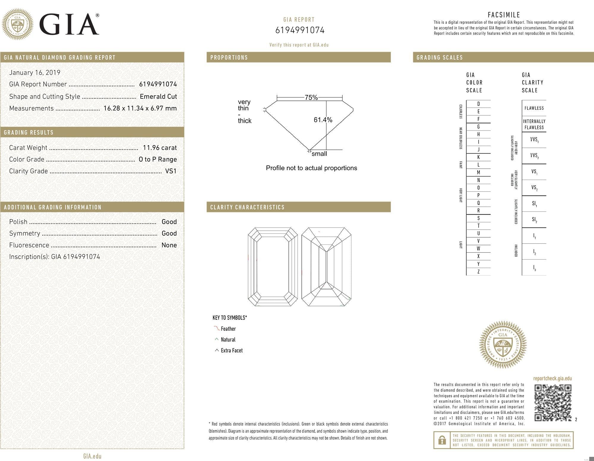 Spectra Fine Jewelry, GIA Certified 11.96 Carat Emerald-Cut Diamond Ring