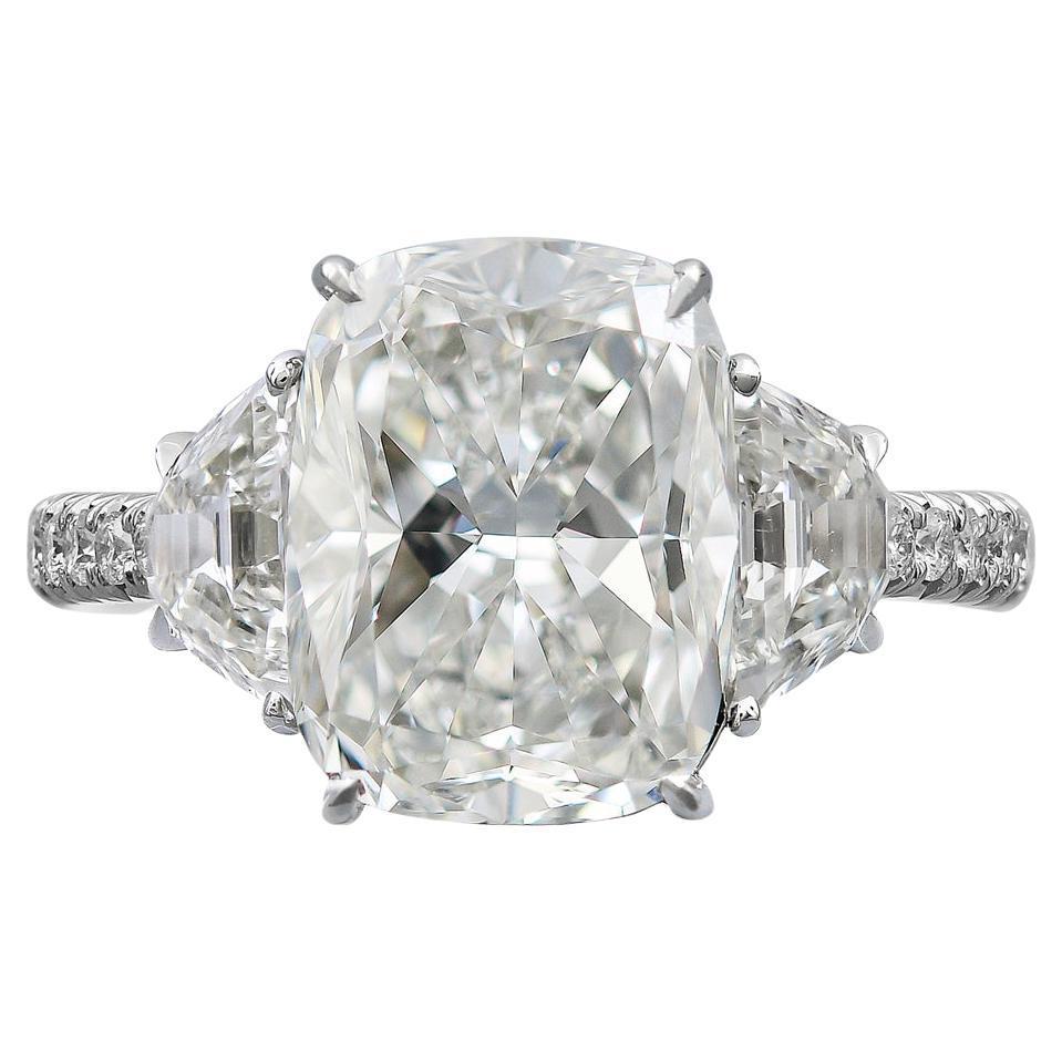 Spectra Fine Jewelry GIA Certified 4.55 Carat H Color Cushion Diamond Ring