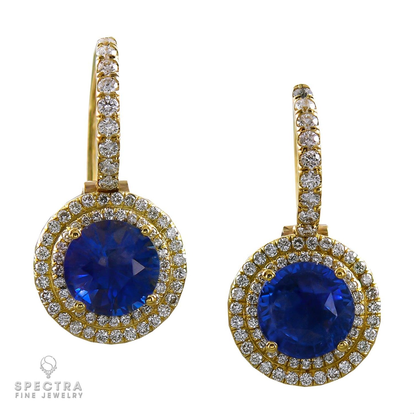 Spectra Fine Jewelry Sapphire Diamond Halo Yellow Gold Drop Earrings