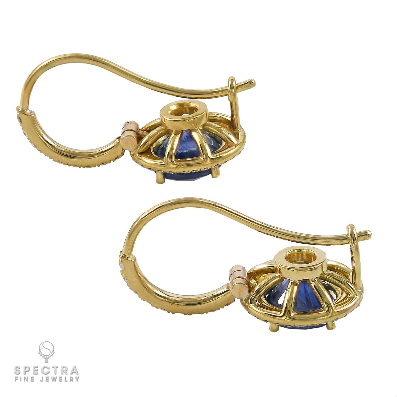 Spectra Fine Jewelry Sapphire Diamond Halo Yellow Gold Drop Earrings