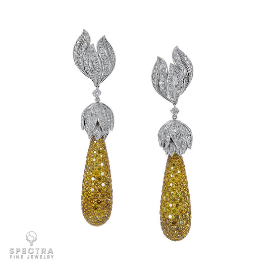 Spectra Fine Jewelry White Yellow Diamond Pave Drop Earrings 29.86ct