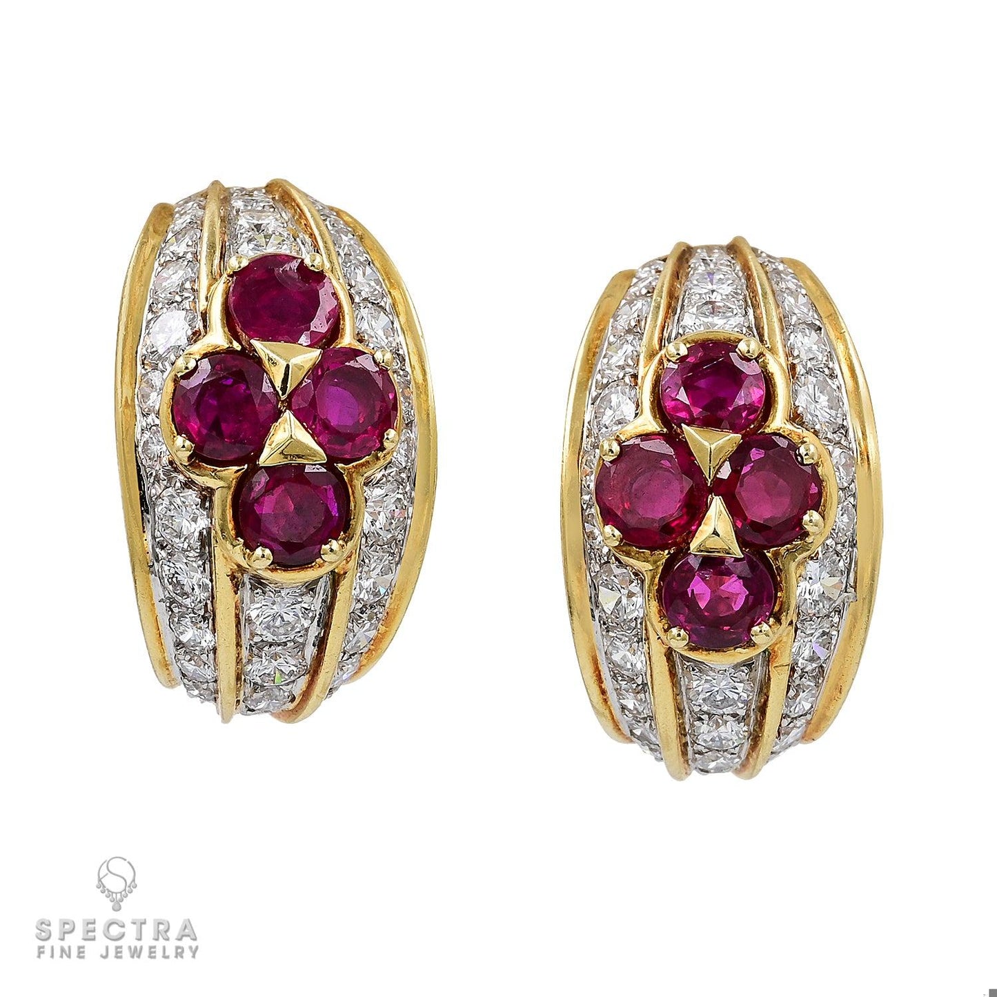 Van Cleef & Arpels Vintage Diamond Demi Hoop Button Earrings