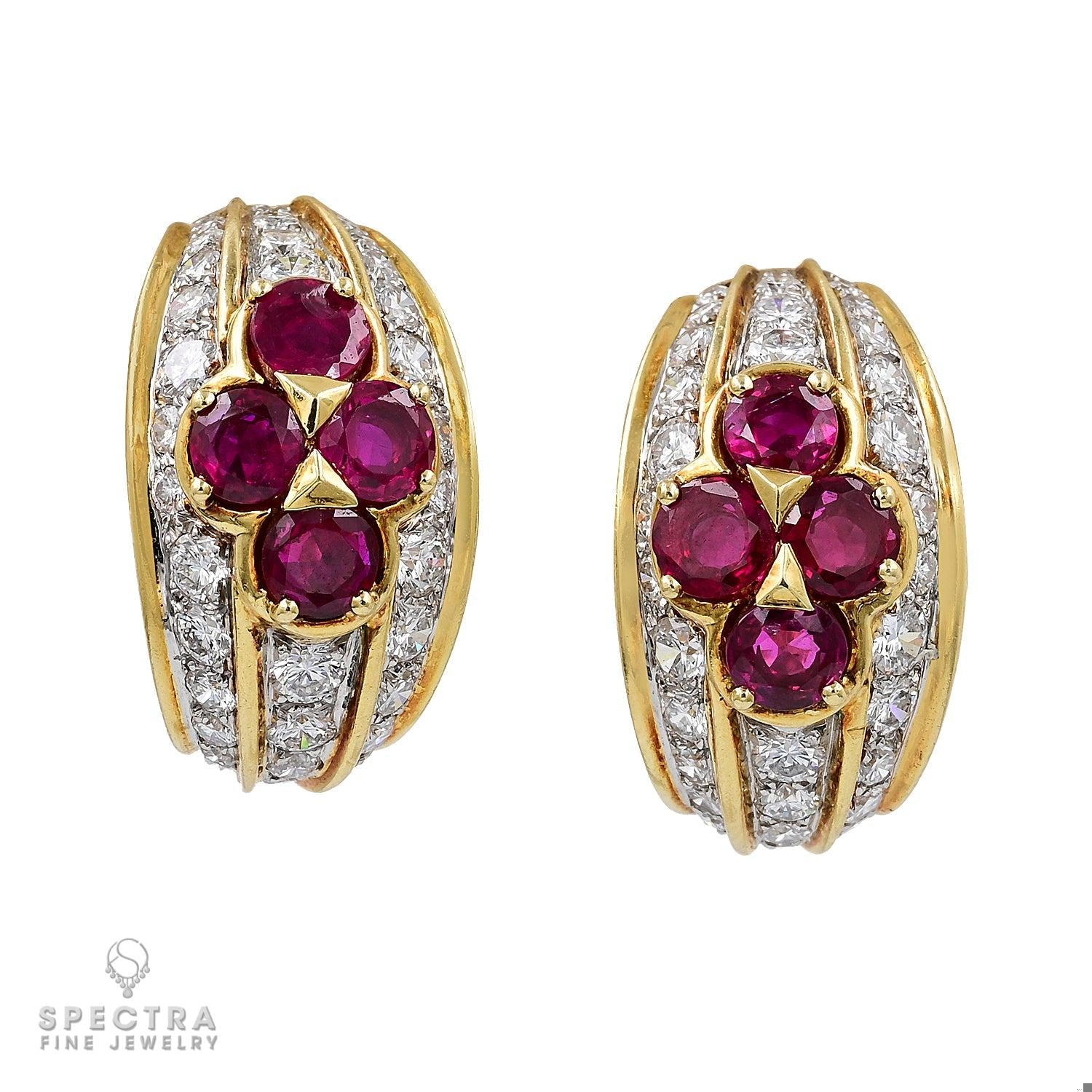 Van Cleef & Arpels Vintage Diamond Demi Hoop Button Earrings