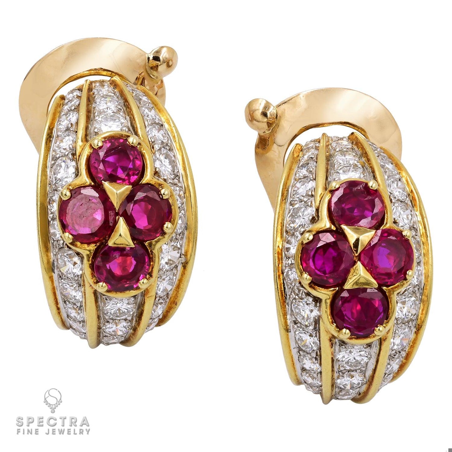 Van Cleef & Arpels Vintage Diamond Demi Hoop Button Earrings