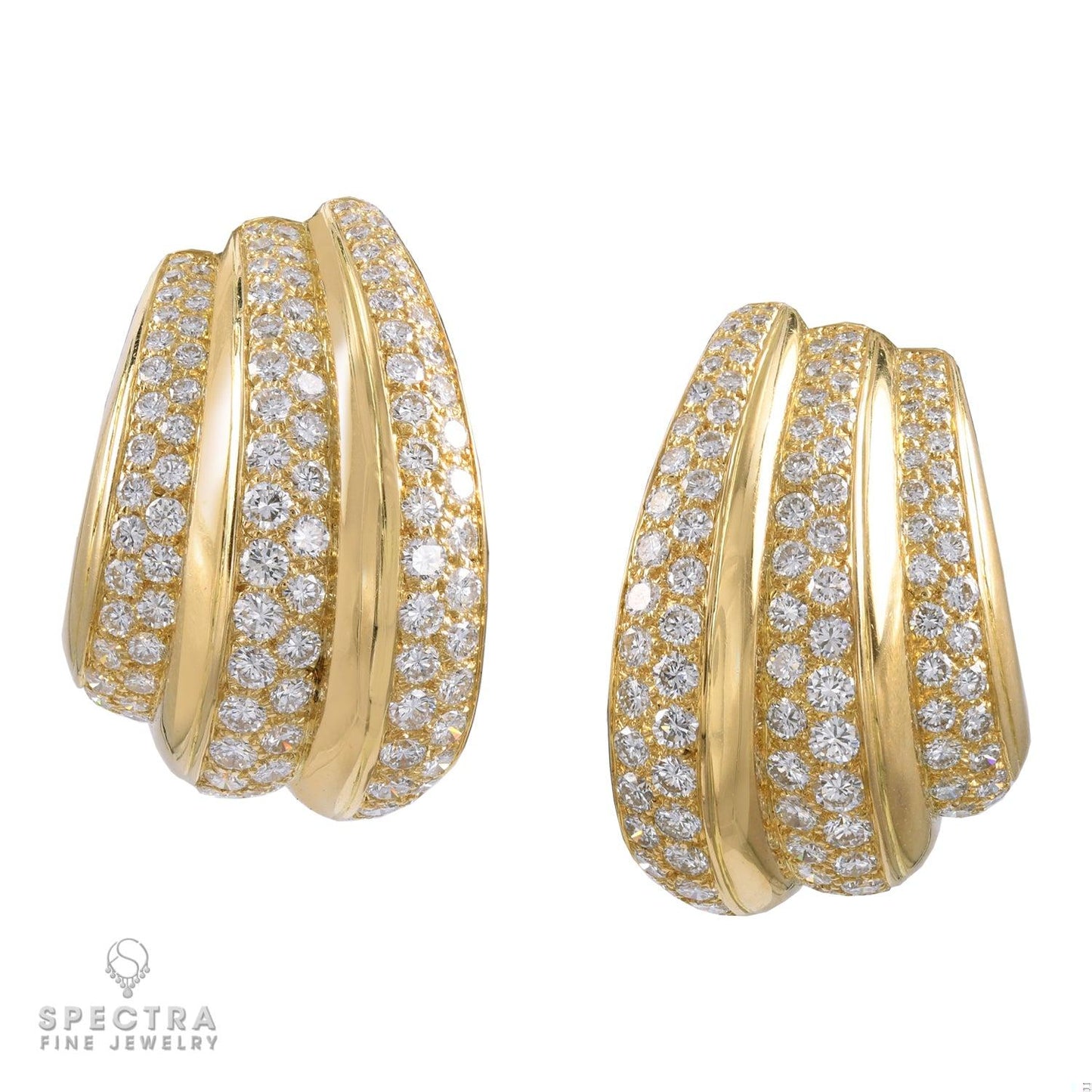 Van Cleef & Arpels Vintage Diamond Pave Fluted Button Earrings, circa 1980s