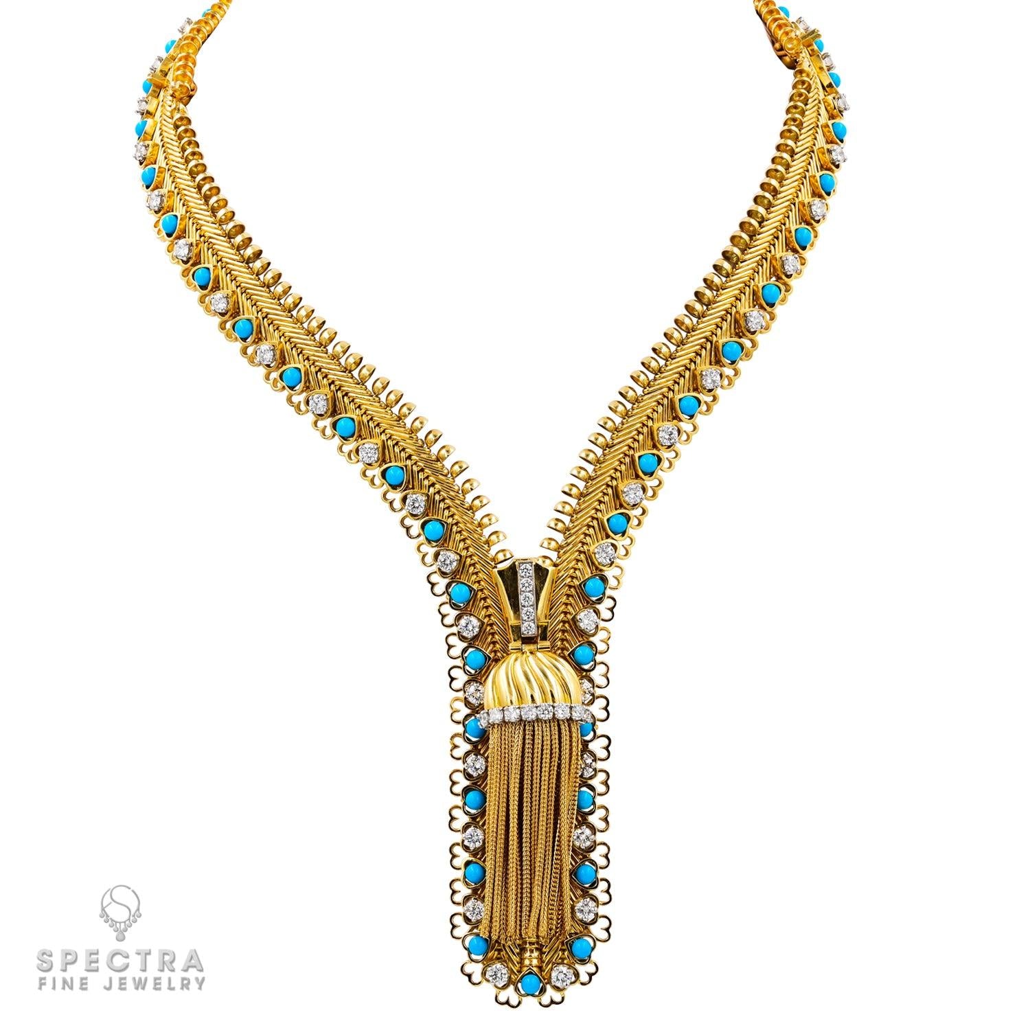 VCA Zip Diamond Turquoise Necklace | Vintage Signed Jewelry
