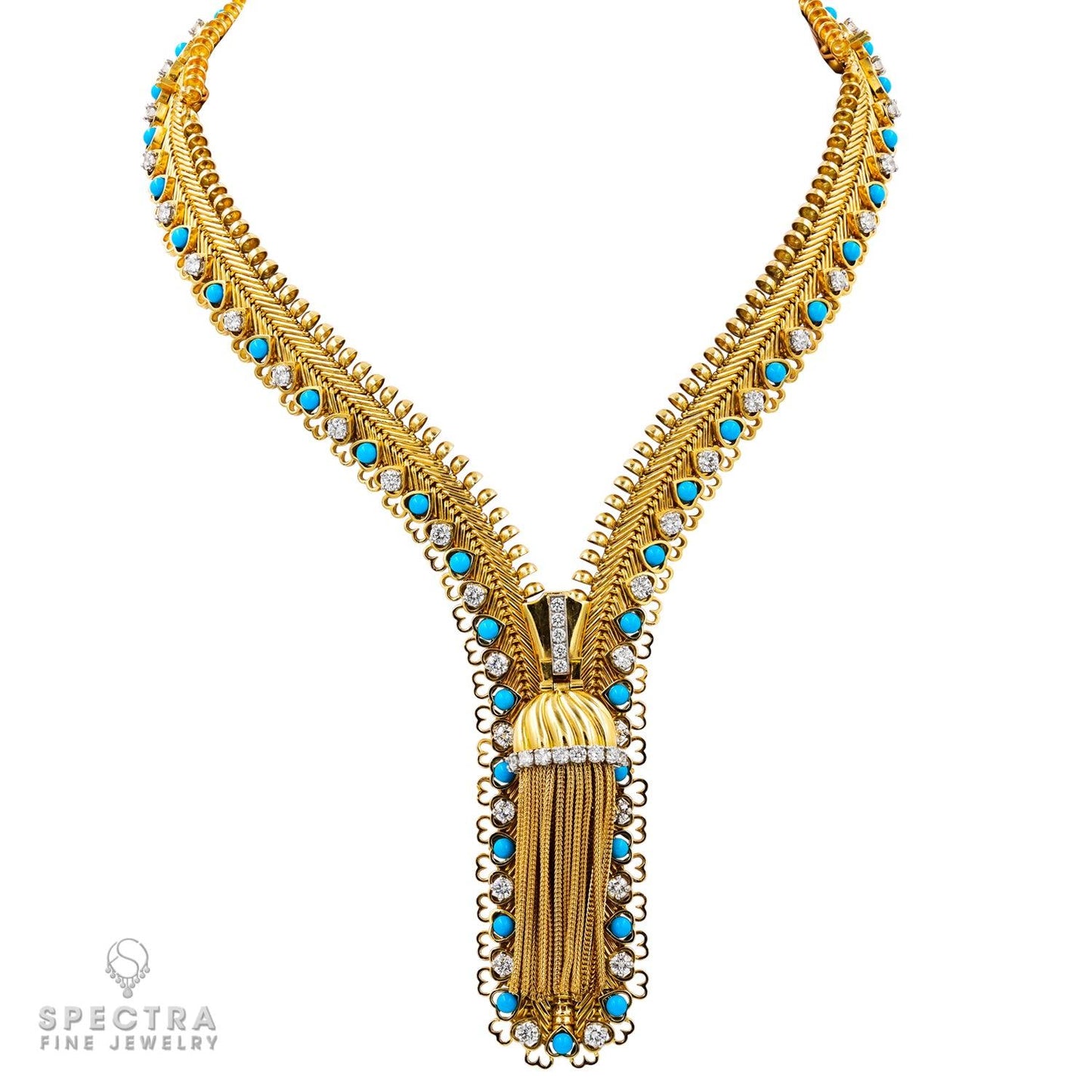 VCA Zip Diamond Turquoise Necklace | Vintage Signed Jewelry