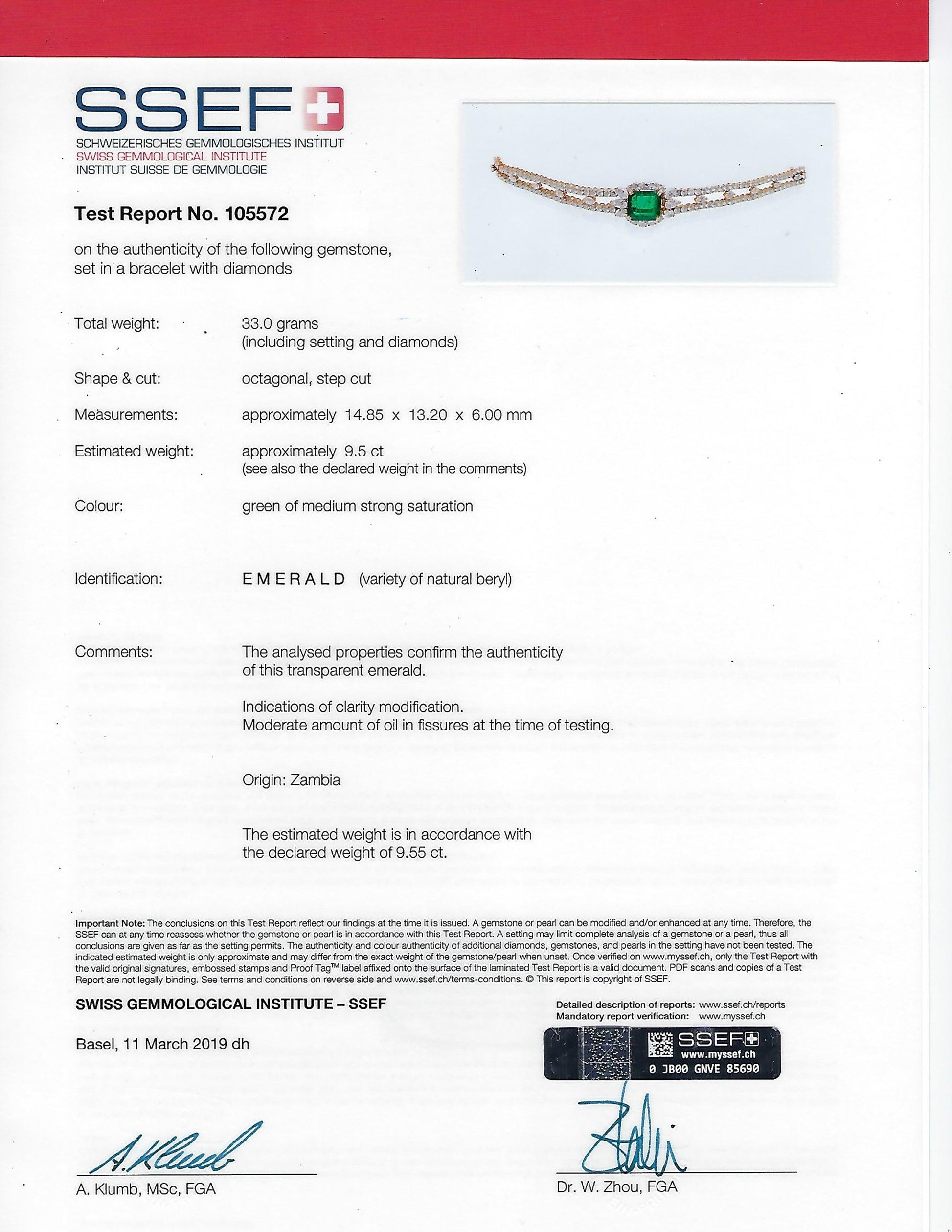 Vassort Vintage 9.50 ct. Emerald Diamond Bracelet
