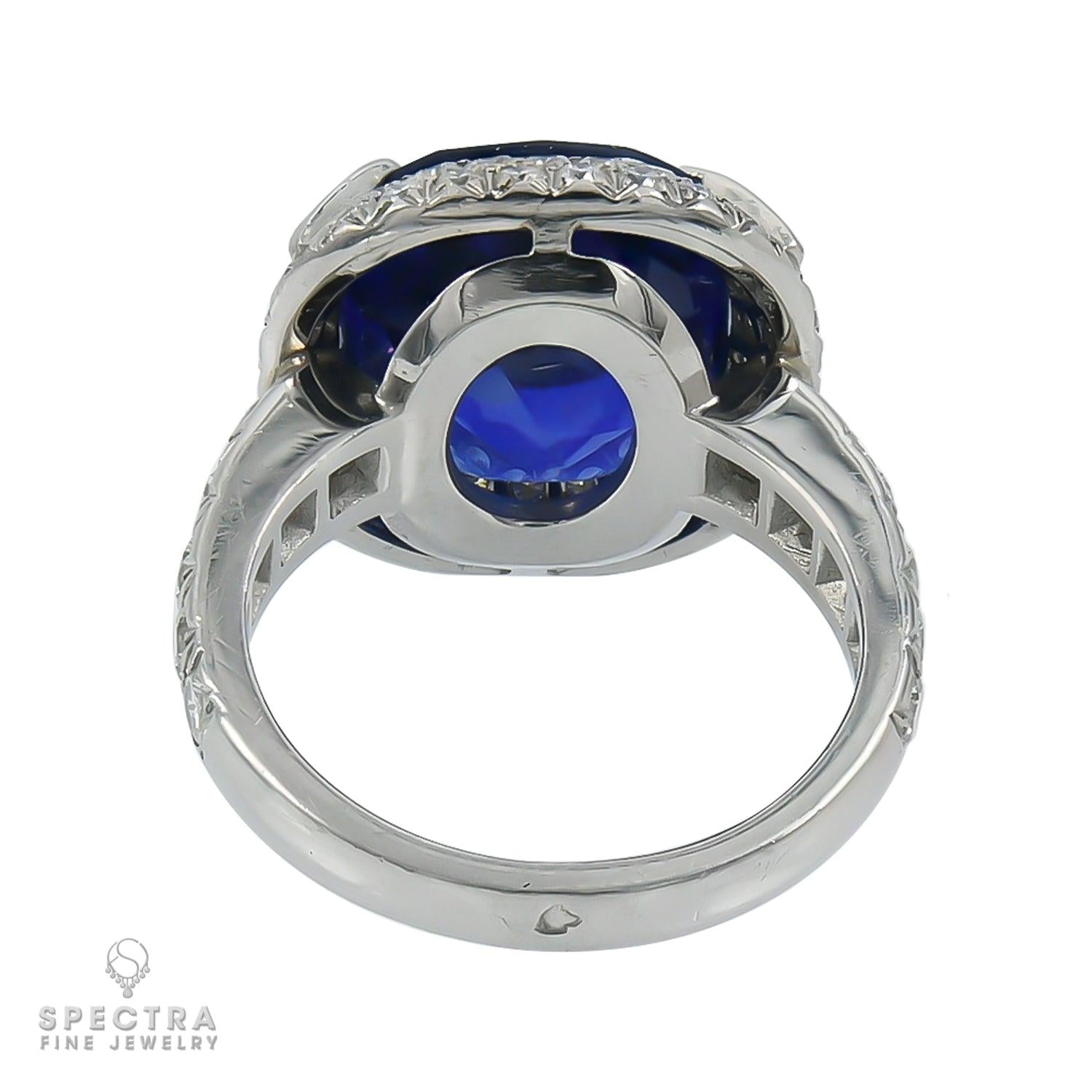 Vintage 9.57ct Burmese Sapphire Diamond Halo Cocktail Ring