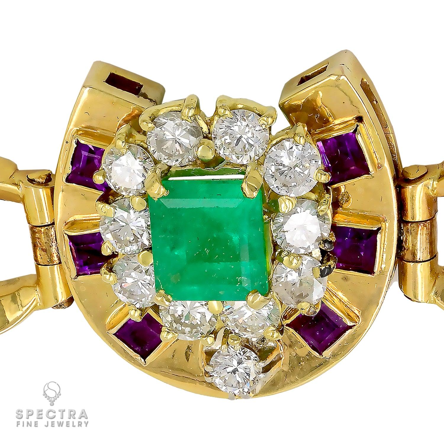 Vintage French 18k Gold Gemstone Bracelet