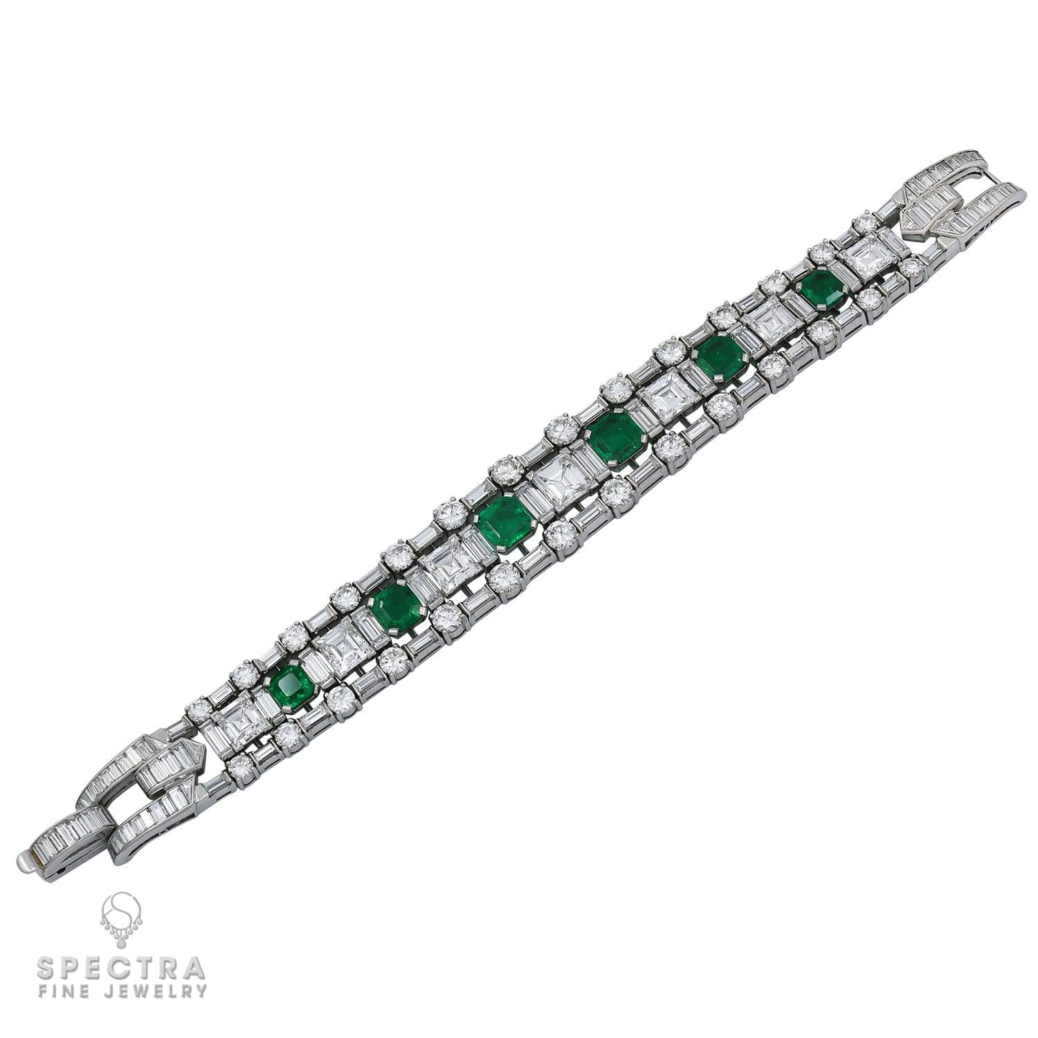 Vintage Mid-Century Colombian Emerald & Diamond Bracelet in 18K Gold – Estate Jewelry