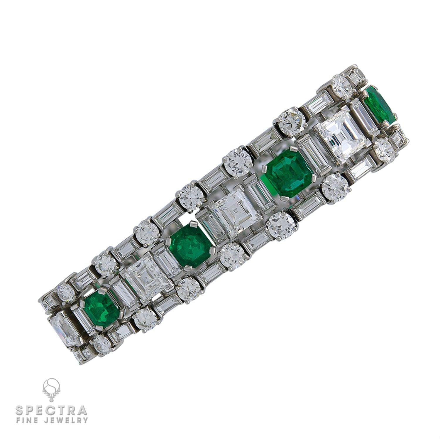 Vintage Mid-Century Colombian Emerald & Diamond Bracelet in 18K Gold – Estate Jewelry