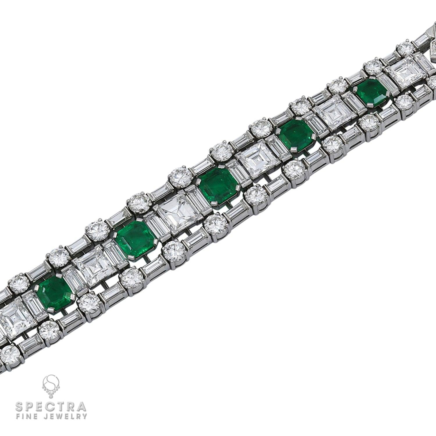 Vintage Mid-Century Colombian Emerald & Diamond Bracelet in 18K Gold – Estate Jewelry