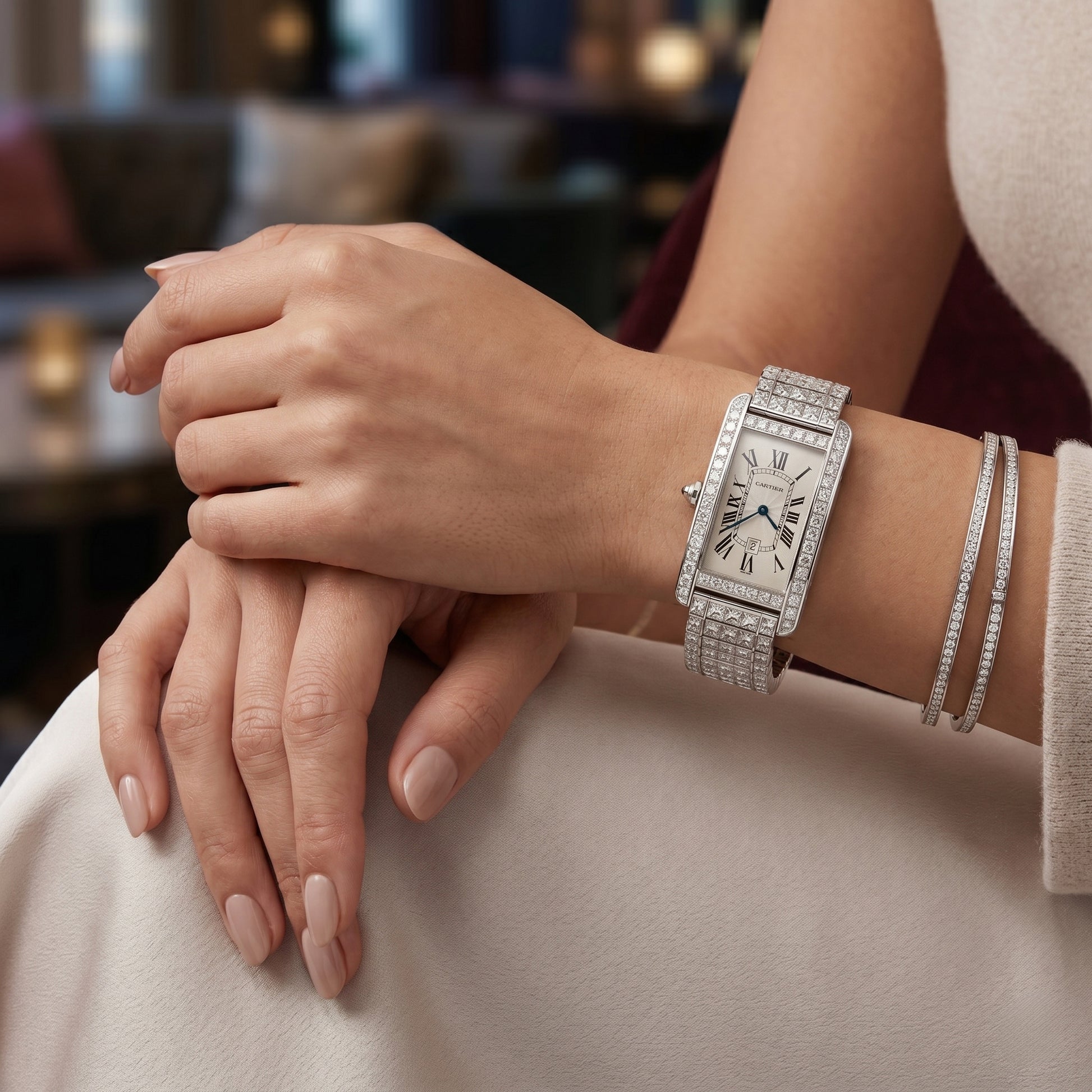 Cartier 'Tank Americaine' Diamond Wristwatch