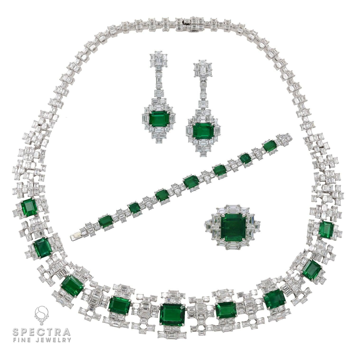 Zambian Emerald & Diamond 4-Piece Suite in 18K White Gold