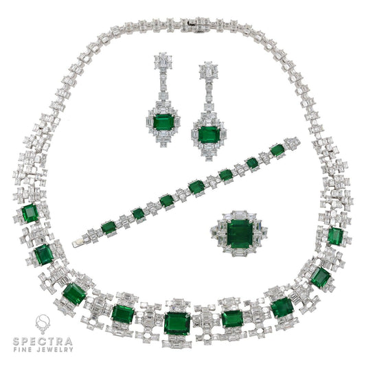 Zambian Emerald & Diamond 4-Piece Suite in 18K White Gold