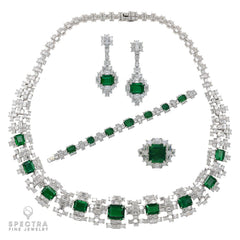 Zambian Emerald & Diamond 4-Piece Suite in 18K White Gold