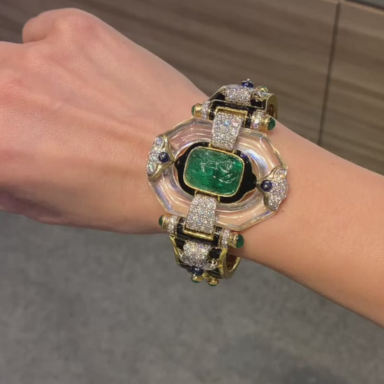 David Webb Cross River Emerald Diamond Bangle Bracelet